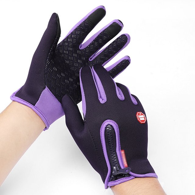 Guantes de pantalla táctil para mujer, para exteriores, invierno, cálidos, forro polar, esquí, PU, cremallera, impermeables, para hombre, guantes deportivos para montar en motocicleta