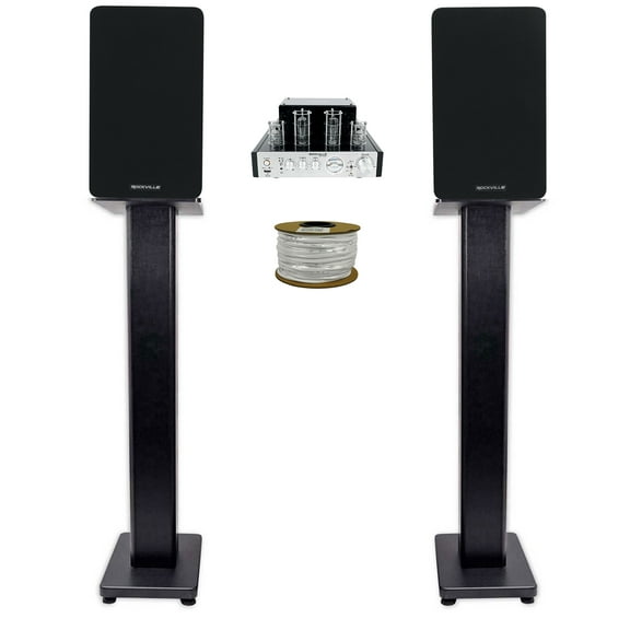 Rockville BluTube Tube Amplifier 5.25" Black Bookshelf Speakers Black 28" Stands