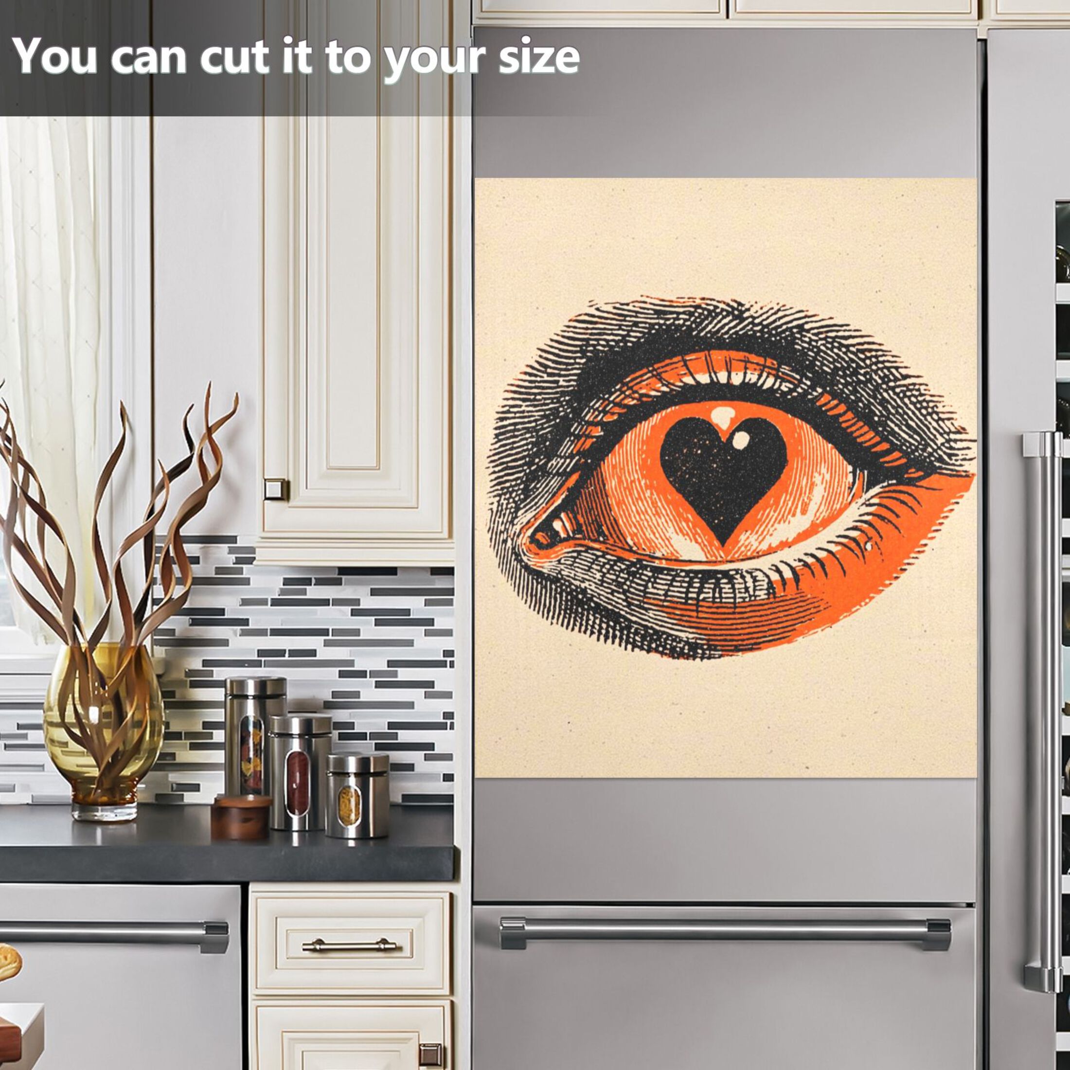 IAUYY Magnetic decorative sticker - 23x26 Inch PVC Refrigerator Decorative Cover, Removable DIY Art for Kitchen Appliances A Heart-shaped Eye