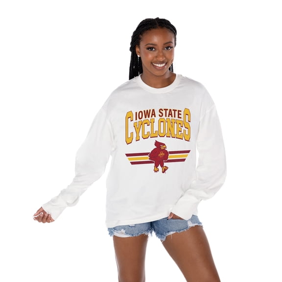 Women's Gameday Couture White Iowa State Cyclones Oversized Swift Strike Long Sleeve T-Shirt