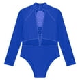 thumbnail image 5 of Sholeno Kids Girls Long Sleeve Ballet Dance Leotard Mock Neck Rhinestones Dance Bodysuit Gymnastics Blue 8, 5 of 7