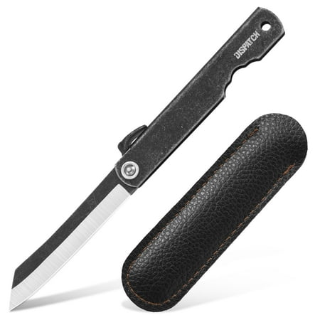 Dispatch 3.6 Lockless Folding Pocket Knife 7Cr Blackened Stone-Washed Blade Stainless Steel Blackened Stone-Washed Handle with Black PU Sheath