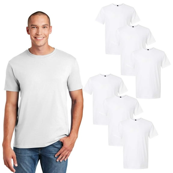 Gildan Softstyle Men's Cotton T-Shirt, White 6-Pack, Short Sleeve Crew Neck, Modern Fit, Sizes S-3XL