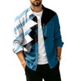 thumbnail image 2 of Men's Corduroy Streetwear Color Block Button Down Shirt, Geometric Print Long Sleeve Lapel Casual Top, Loose Fit Fall Daily Clothes with Chest Pocket Blue S, 2 of 6