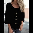 thumbnail image 4 of Blusas de para Mujer, Cuello en V, Mangas 3/4, Abotonadas, Sueltas, Informales, Lisas, Tipo Túnica. Negro 5XL, 4 of 6
