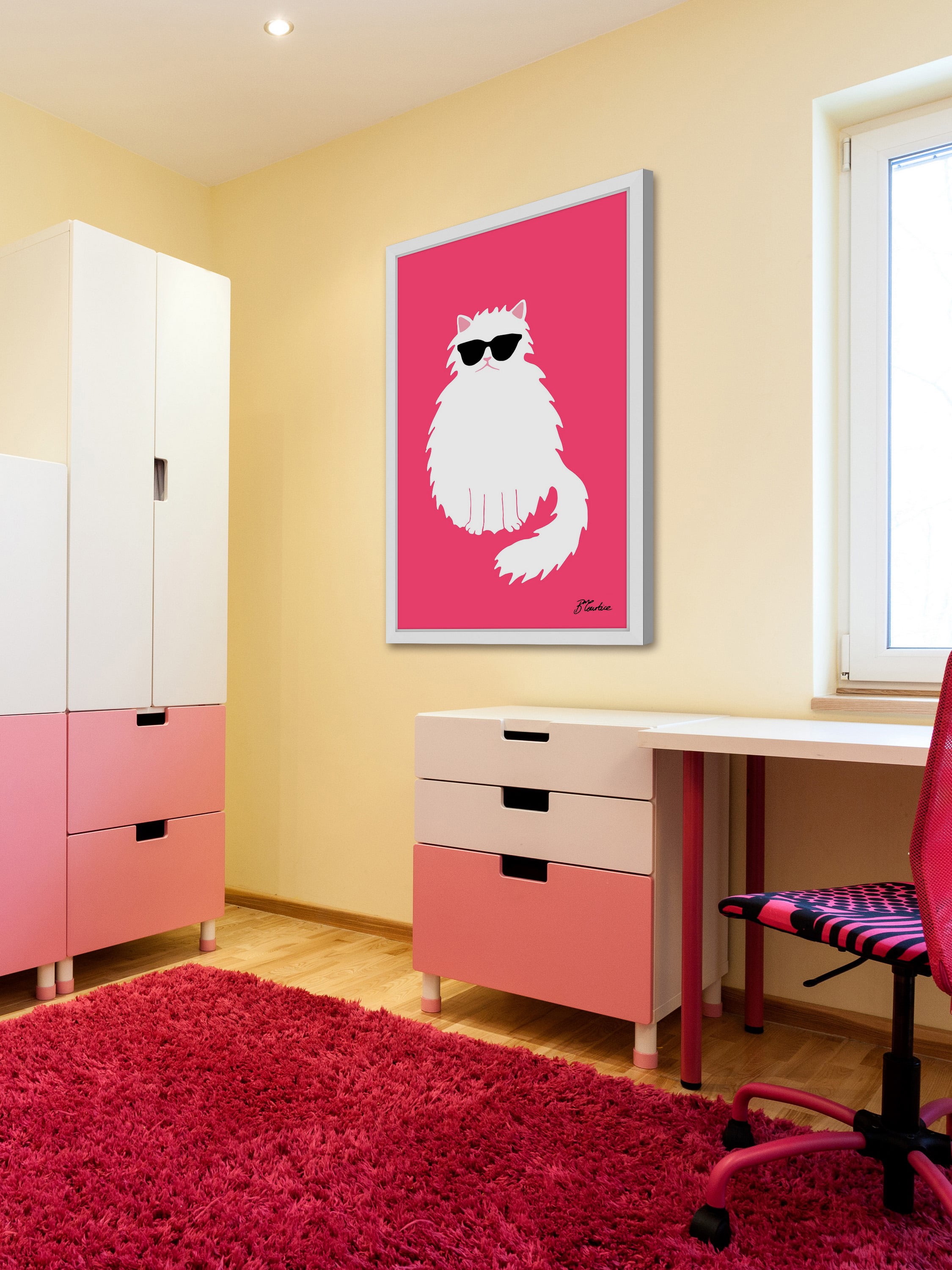 "Pink Cat" Framed Painting Print