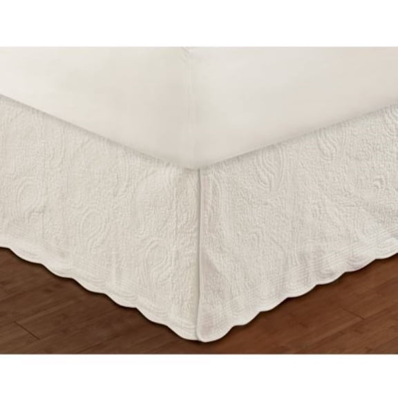 Greenland Home Fashion Paisley Quilted Bed Skirt Drop 18" - Twin 39x75", Ivory