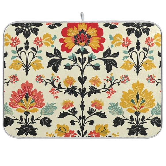 Yayeee Dish Drying Mat for Kitchen Counter Ultra Absorbent Easy Clean Pad 18x16", Beige Floral