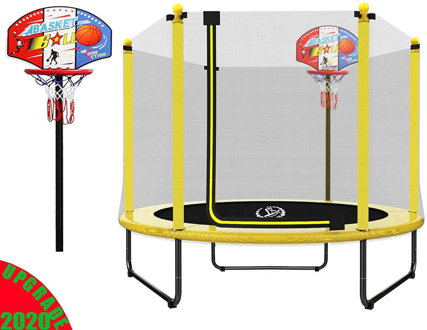 Mini Baby Toddler Trampoline with Basketball Hoop 60 Trampoline for Kids 5FT Indoor Outdoor Trampoline with Enclosure Net Recreational Trampolines Birthday Gifts for Children. 