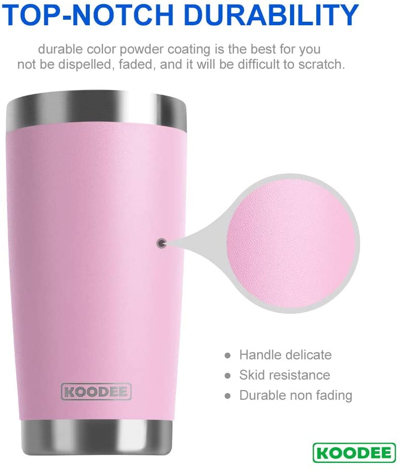 Handle Sip Lid and Leak Proof Straw Lid Gift Box Straws Brush Koodee 20 oz Orange Tumbler Insulated Smoothie Cup with Straws 20 oz, Carrot Orange