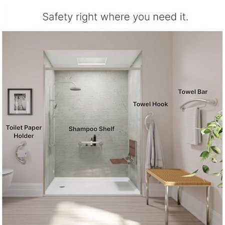 HEALTHCRAFT Plus Series Toilet Paper Holder, Bath&Shower Grab Bars,Shower and Bathroom Safety,Stainless-steel, Wall-Mounted Heavy Duty for Elderly,Seniors or Handicapped/Up to 500Lbs/Brushed Stainless