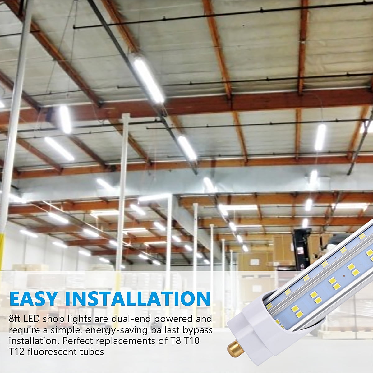 20 PCS T8 T10 T12 8FT LED Tube Light Bulbs, 150W 18800LM, 6000K Cold White, Single Pin Fa8 LED Replacement for Fluorescent Fixture, Clear , Ballast Bypass, Warehouse Workshop Garage Lights