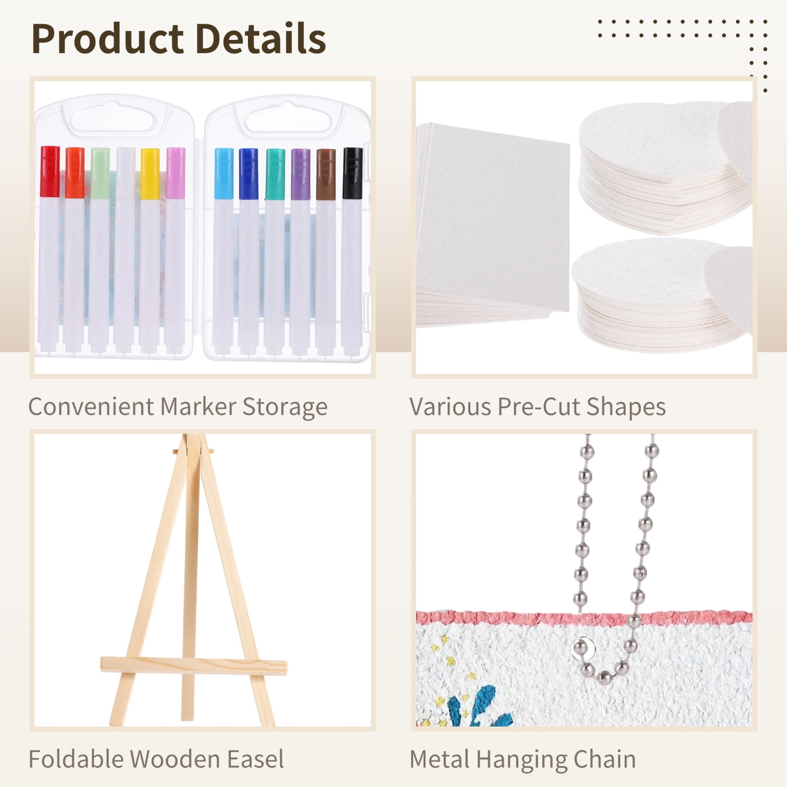 DIY Foam Texture Painting Kit, Foam Texture Paper Rectangle Heart Round, 12 Color Brush Tip Acrylic Paint Markers, Water Pens, Display Easel, Hanging Chains for Creative 3D Artwork DIY Crafts