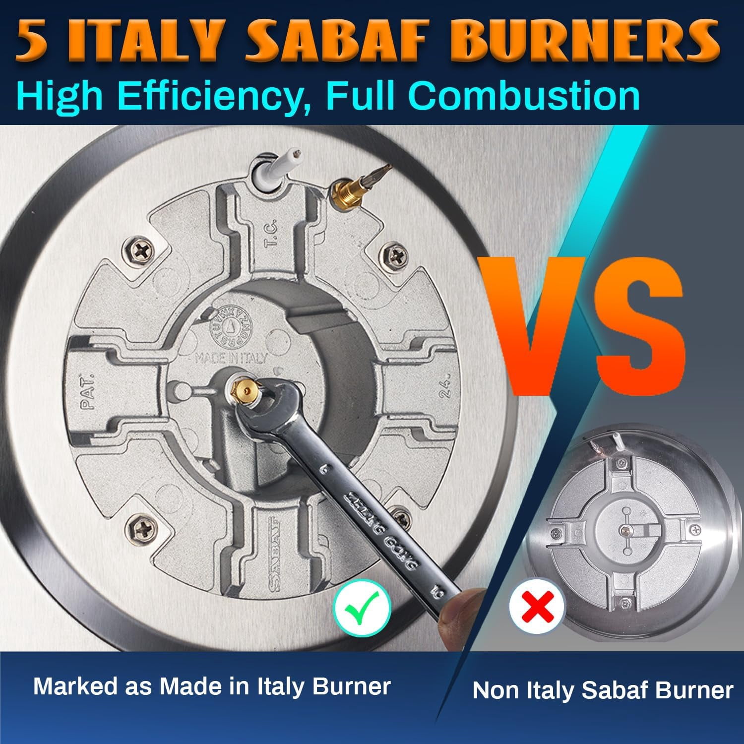 TOPWISH 36" Built-in Gas Cooktop, 5 ITALY SABAF Sealed Burners Gas Rangetop 37,600BTU, NG/LPG Convertible, Stainless Steel Burner Gas Stovetop with Thermocouple Protection,120V AC
