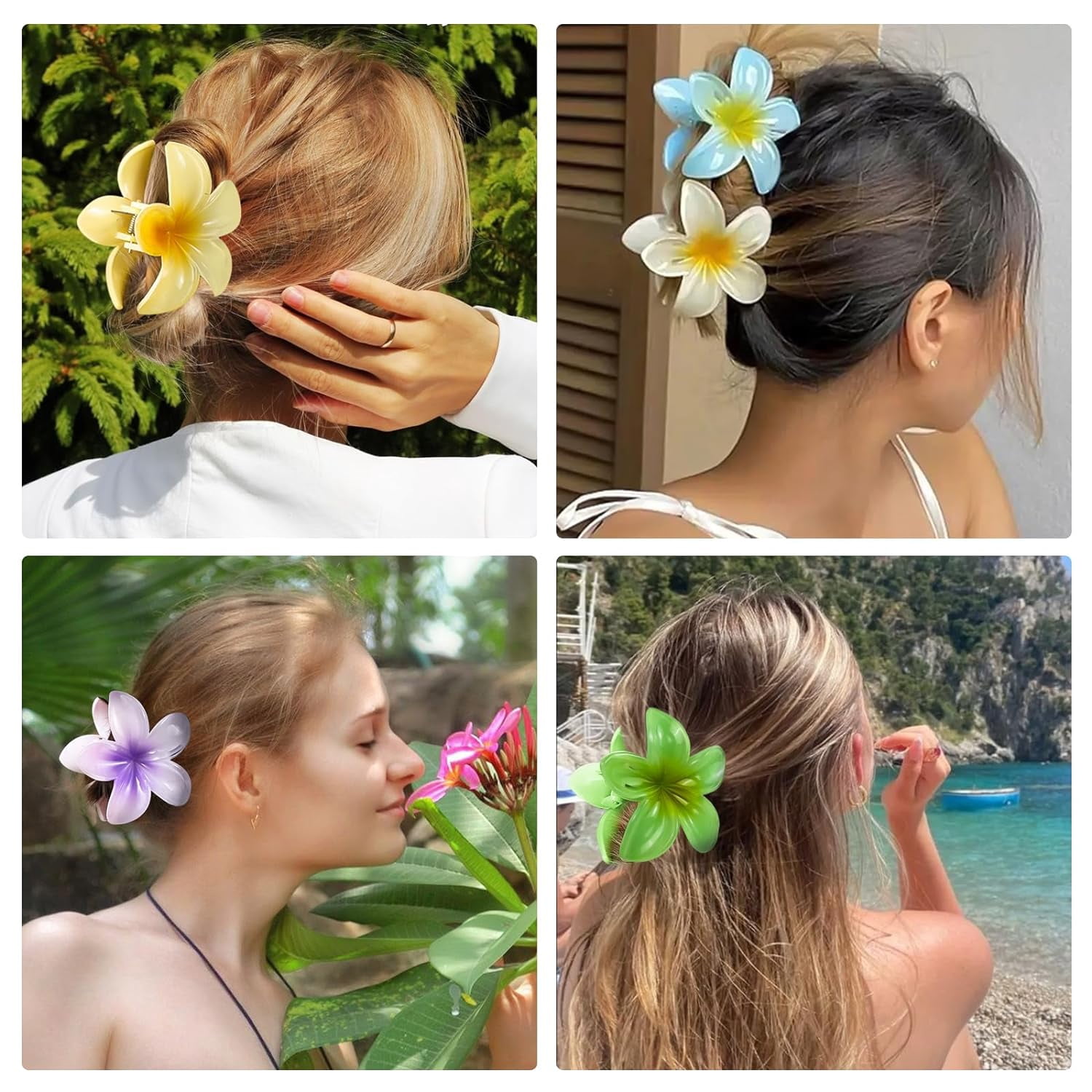 Yeblues 6 Pack Flower Hair Claw Clips, Preppy Flower Hair Clip, Hawaiian Plumeria Hair Clip, Hawaii Hair Accessories for Thick Hair, Gifts for Women Teen Girls