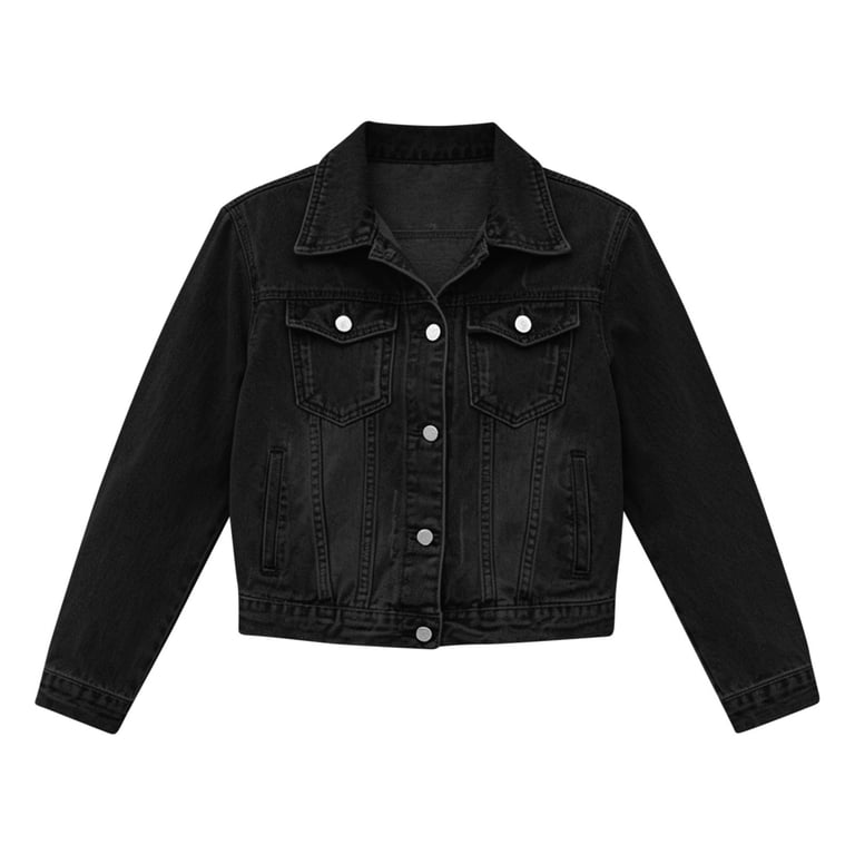 BRGZLK Women Cropped Denim Jacket Casual Long Sleeve Turn-Down 