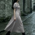 thumbnail image 7 of Smsaxvxz Renaissance Halloween Costume for Women Pirate Dresses Short Sleeve Medieval Ren Faire Dress Gray L, 7 of 7