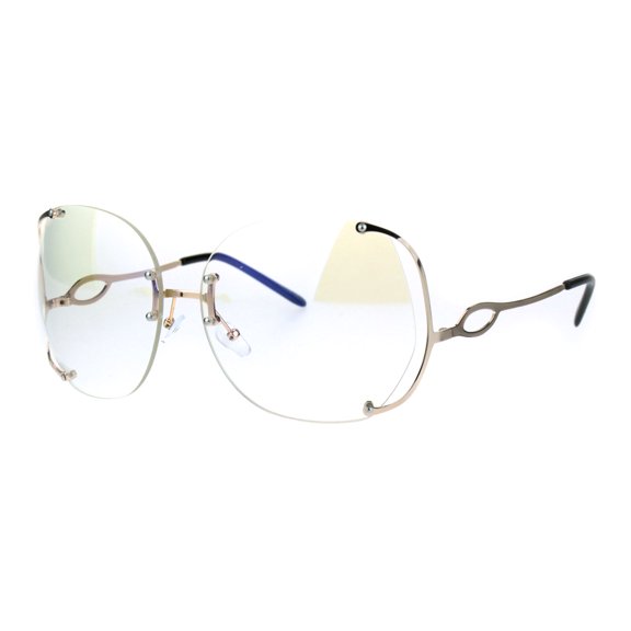 Womens Oversize Clear Lens Rimless Butterfly Diva Granny Eye Glasses Gold