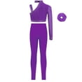 thumbnail image 2 of TSSOE Kids Girls 2 Piece Lyrical Ballet Dance Gymnastics Outfits One Shoulder Crop Tops with Leggings Hairband Set Purple 6, 2 of 3