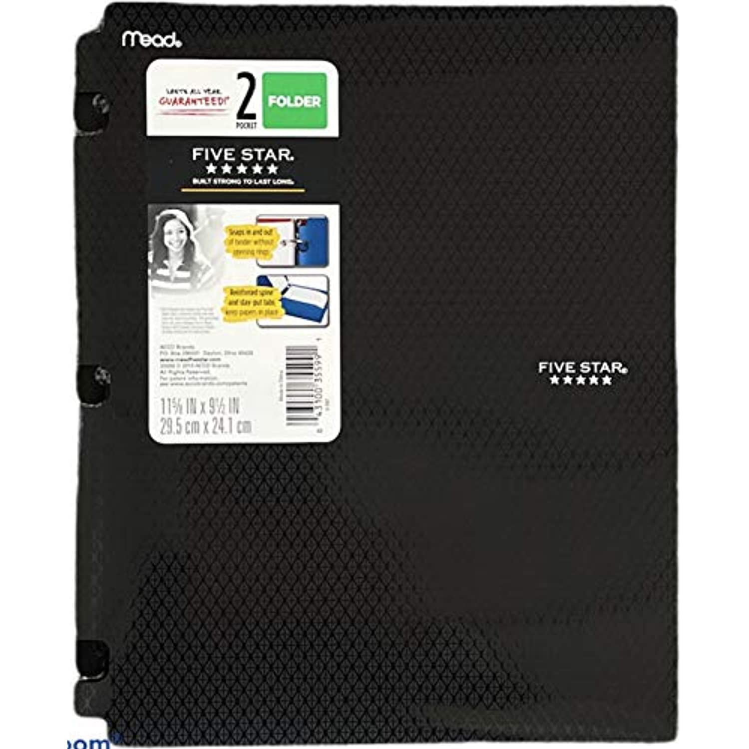 Snapin Plastic Folder for Binders 2 Pocket Five Star/Dimensions 9.5