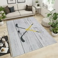 Area Rug, Grayish Yellow Ice Hockey Hockey Kids Rug, Modern Sports