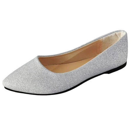 

eczipvz Women s Sole-Shine Ballet Flats Shoes (Silver 8.5)