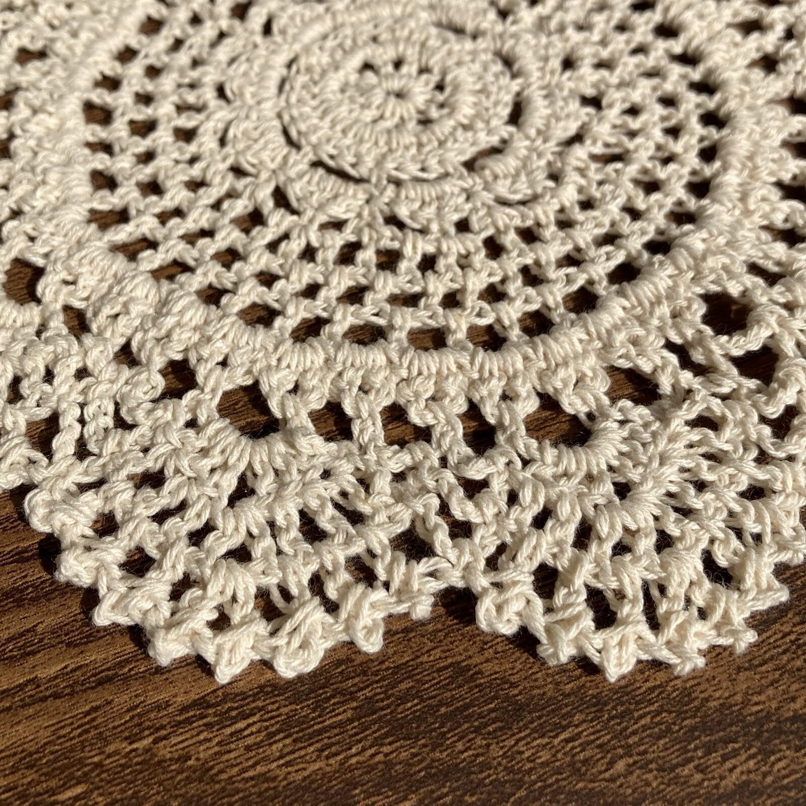 Beige Round 8 inch Crocheted Cotton Doily Floral Design Fabric Doilies Pack,Set of 2 Dollies Crochet Table Place Mats for Christmas Table Decoration