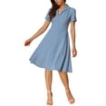 thumbnail image 2 of INSPIRE CHIC Vintage Dresses for Women's 2024 Flat Collar Short Sleeve Fit and Flare Dress M Blue Gray, 2 of 4