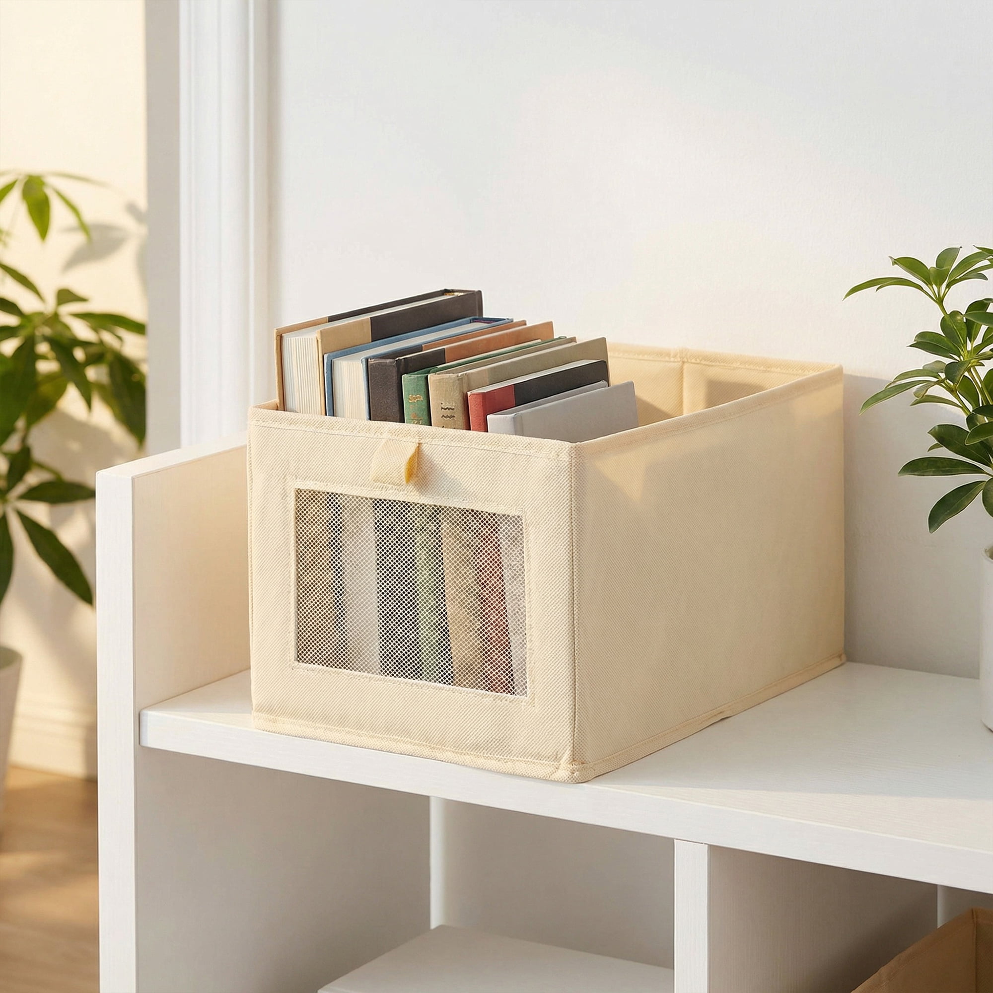 Unique Bargains 3pcs Storage Cube Fabric Storage Bins Beige 17.3*9.8*7.9in