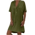 thumbnail image 2 of Robe d'Été pour Femmes 2024 Mode Grande Taille Décontractée Ample en Coton Uni Col en V Manches Courtes Robe d'Été 50 % de Réduction!, 2 of 6