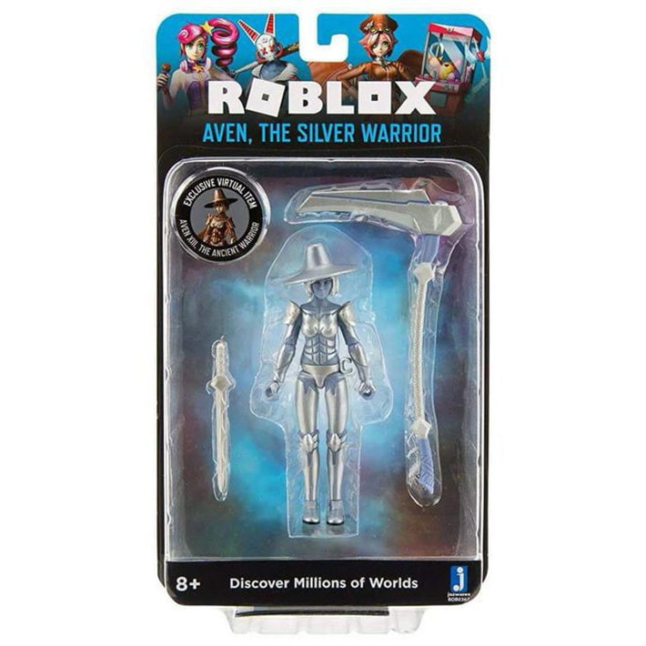 Roblox Imagination Collection - Aven, le pack de figurines Silver Warrior [comprend un objet virtuel exclusif]