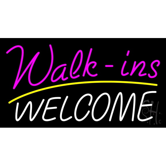 Pink Walk Ins Welcome White LED Neon Sign 20 x 37 - inches, Black Square Cut Acrylic Backing, with Dimmer - Bright and Premium built indoor LED Neon Sign for Defence Force.