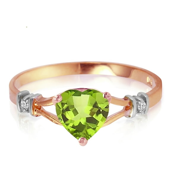 Galaxy Gold GG 14K Rose Gold 0.47 Carat Natural Heart-Shaped Peridot and Genuine Diamonds Heart Ring - August Birthstone - Abundance & Joy - Sizes 5.5 to 11 - Fine Jewelry for Women