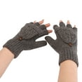 thumbnail image 2 of Winter Fashion Solid Color Knit Button Flip Cute Dual Use Warm Half Finger Gloves, 2 of 3