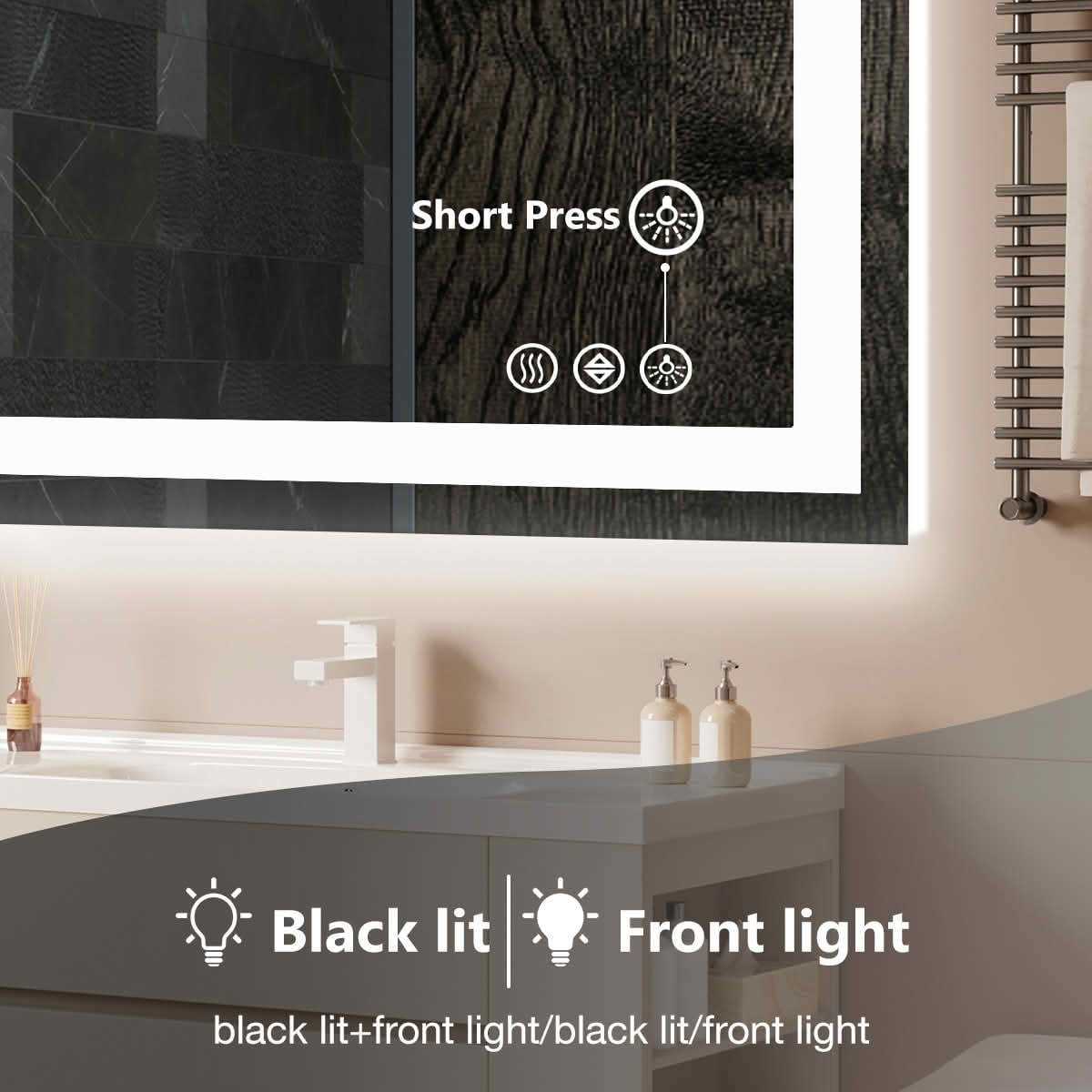 MAYEERTY 36 X 48 Inch Rectangle Anti-fog LED Bathroom Mirror, Dual Light Source Three Lighting Modes