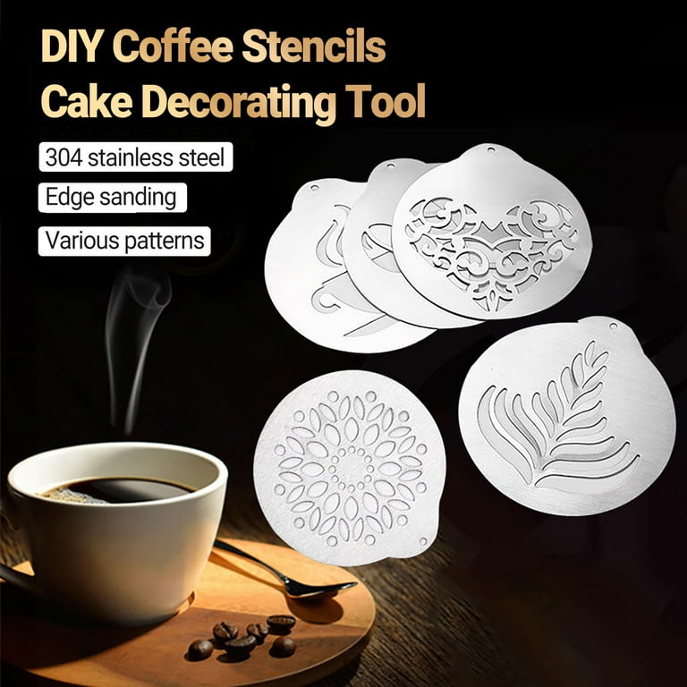 GROFRY 5Pcs Cappuccino Mold Portable Delicate Workmanship DIY Coffee  Stencils Cake Decorating Tool for Kitchen 