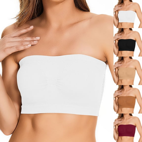 Agkizg Fashion Underwire Bandeau Bra Half Fixed Cup Solid Color Strapless Bra Stretchy Comfortable Everyday Layering Bralette (Women's or Women's Plus)