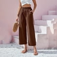 thumbnail image 6 of Palazzo Pants for Women 2026 Casual Cotton Linen Elastic High Waist Wide Straight Leg Flowy Cropped Pants with Pockets, 6 of 9