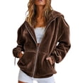 thumbnail image 2 of WULMLEO Womens Velour Zip Up Hoodie Long Sleeve Fall Oversized Hooded Sweatshirt Y2K Jacket 2026 Soft Warm Fashion Sweaters with Pockets Brown L, 2 of 9