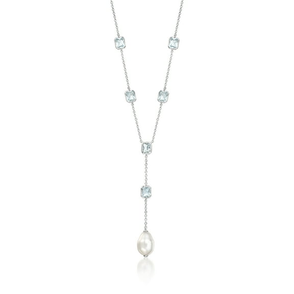 Ross-Simons Rhodium-Plated Y-Necklace With Simulated Blue Gemstones and Pearl, Women's, Adult