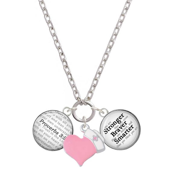 Delight Jewelry Silvertone Domed Proverbs 3:5 - Light Pink Heart Nurse Strong Zoe Necklace