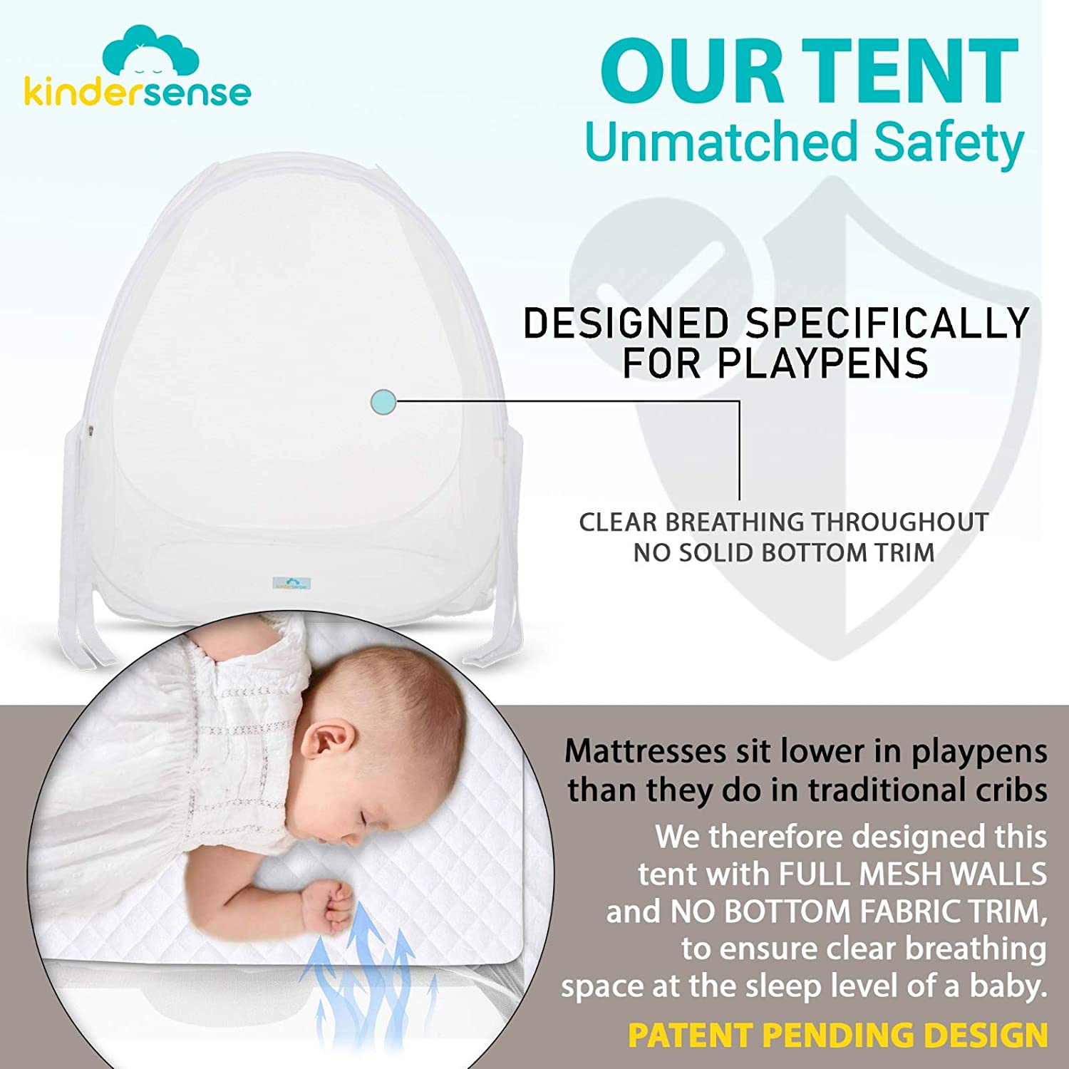 KinderSense Baby Crib Safety Tent - Pop-up Mesh Mosquito Net Canopy