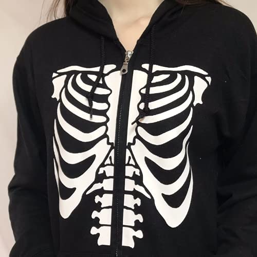 Women Rib Cage Skeleton Hoodie Casual 