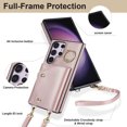 thumbnail image 5 of Crossbody Strap Wallet Case for Samsung Galaxy S24 Ultra with Wrist Strap, 360° Rotating Ring Kickstand & Card Holder PU Leather Purse Magnetic Snap Zipper Case Cover for Galaxy S24 Ultra, Rosegold, 5 of 9