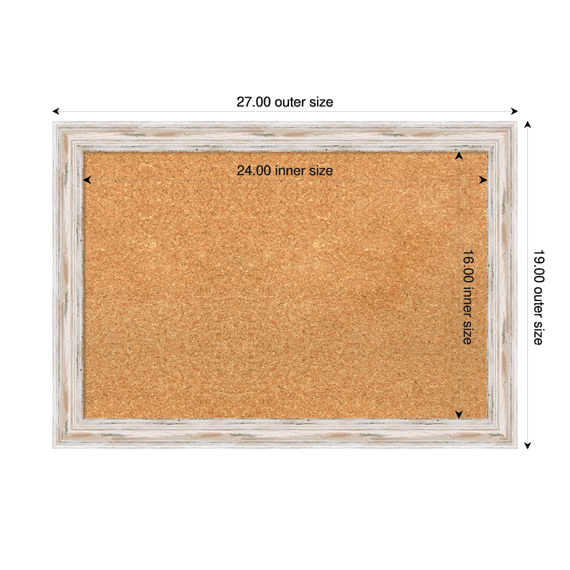 Amanti Art Natural Cork Board Wood Framed Alexandria White Wash Narrow Bulletin Board 27 in. x 19 in.