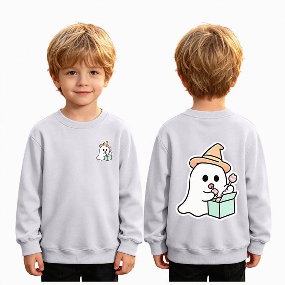 CAUYDY Halloween Sweatshirt For Kids Boys Girls Spooky Season Shirt Ghost Graphic Long Sleeve Pullover Fall Tops,