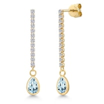 Gem Stone King 14K Yellow Gold Sky Blue Aquamarine and Lab Grown Diamond Earrings for Women | 1.66 Cttw | Gemstone March Birthstone | Pear Shape 7X5MM