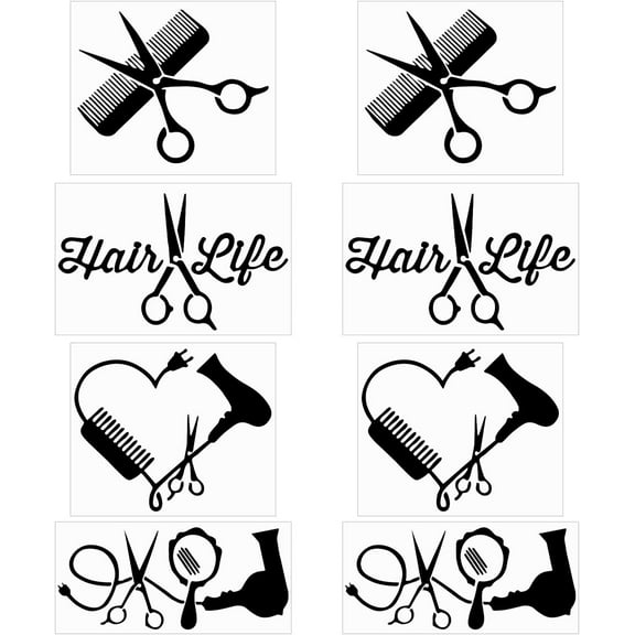 8 Sheets Hair Stylist Decal Small Comb Stickers Self Adhesive Car Sticker Hair Dryer Wall Decal Waterproof Automotive Exterior Decoration Stickers for SUV Truck Motorcycle Black