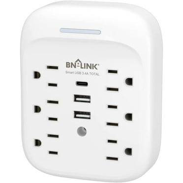 BN-LINK Surge Protector USB Wall Charger, 6 Outlet Extender with 3 USB Ports(USB C), Surge Protector Multi Plug Outlet Expander, Wall Mount Power Strip for School, Travel, Office, Home, ETL Listed