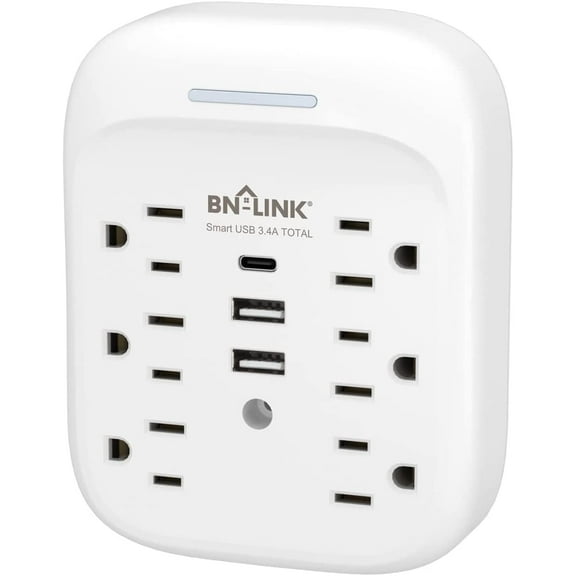 BN-LINK Surge Protector USB Wall Charger, 6 Outlet Extender with 3 USB Ports(USB C), Surge Protector Multi Plug Outlet Expander, Wall Mount Power Strip for School, Travel, Office, Home, ETL Listed